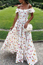 Off-Shoulder Floral Dress with Strapless Neckline