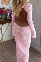 Knit Open-Back Midi Dress with Cutout Details