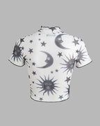 Sun-and-Moon Star-Detail Top with Mesh Detailing