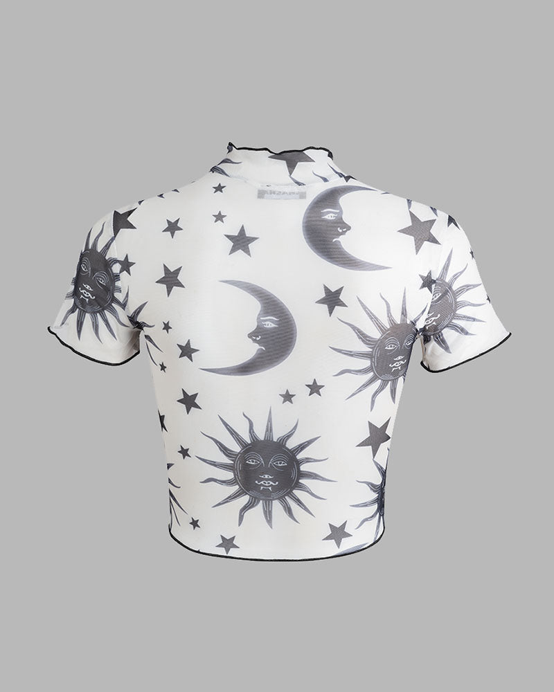 Sun-and-Moon Star-Detail Top with Mesh Detailing