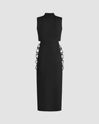Cotton Stretch-Blend Midi Dress with Lace-Up Details
