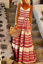 Geometric-Print Lace Maxi Dress with Relaxed Fit