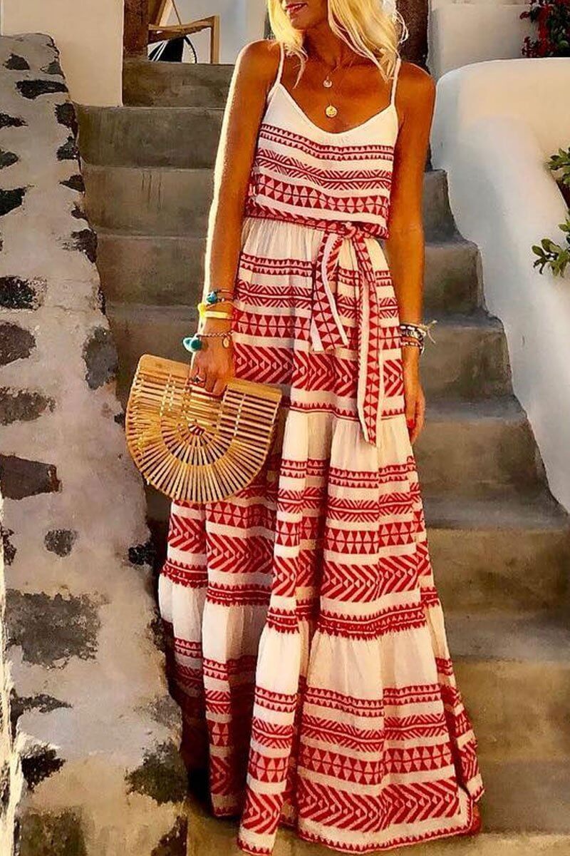 Geometric-Print Lace Maxi Dress with Relaxed Fit