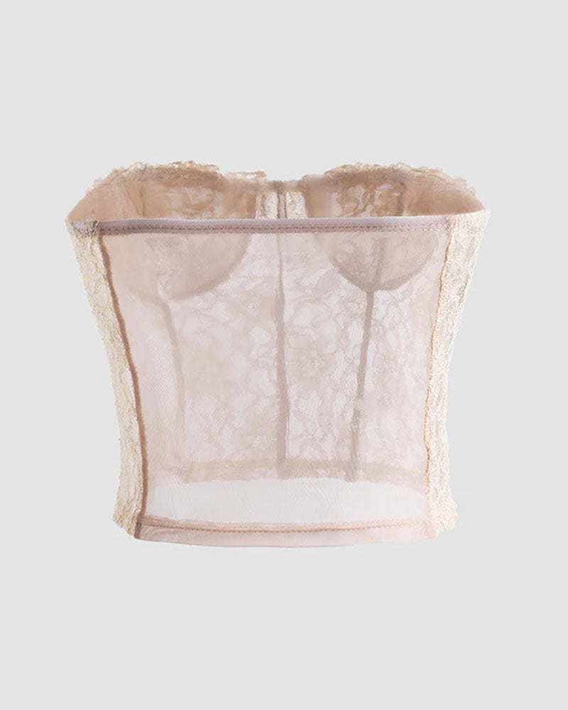 Corset-Style Polyester Top with Lace Detailing