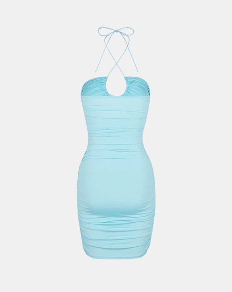 Ruched Bodycon Dress with Halter Neckline