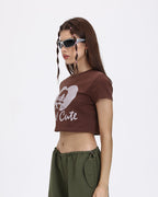 Polyester Stretch-Blend Cropped T-Shirt with Short Sleeves