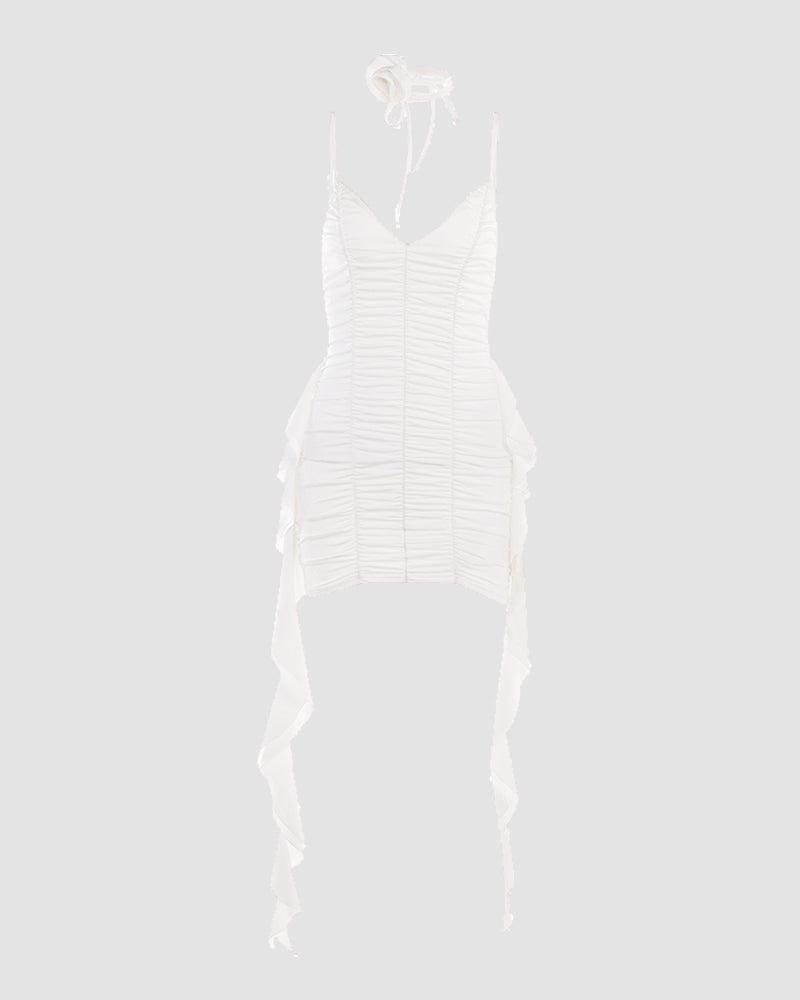 Rose-Detail Polyester Dress with Cami Straps