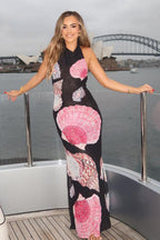 Floral Bodycon Halter Maxi Dress