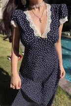 Polka-Dot Maxi Dress with Lace Detailing