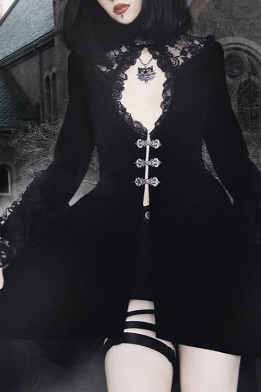 Lace Polyester Midi Dress with Gothic Styling