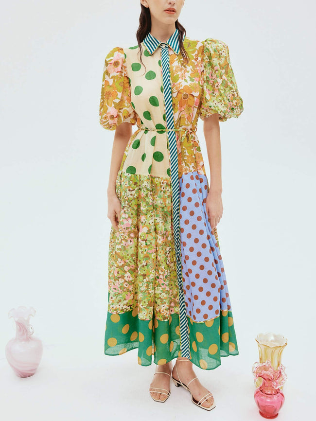 Floral Vintage-Inspired Midi Dress with Puff Sleeves Main image