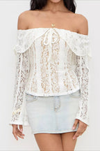 Off-Shoulder Bodycon T-Shirt with Lace Panels