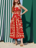 Open-Back Red Midi Dress with Sleeveless Cut