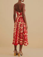 Open-Back Red Midi Dress with Sleeveless Cut