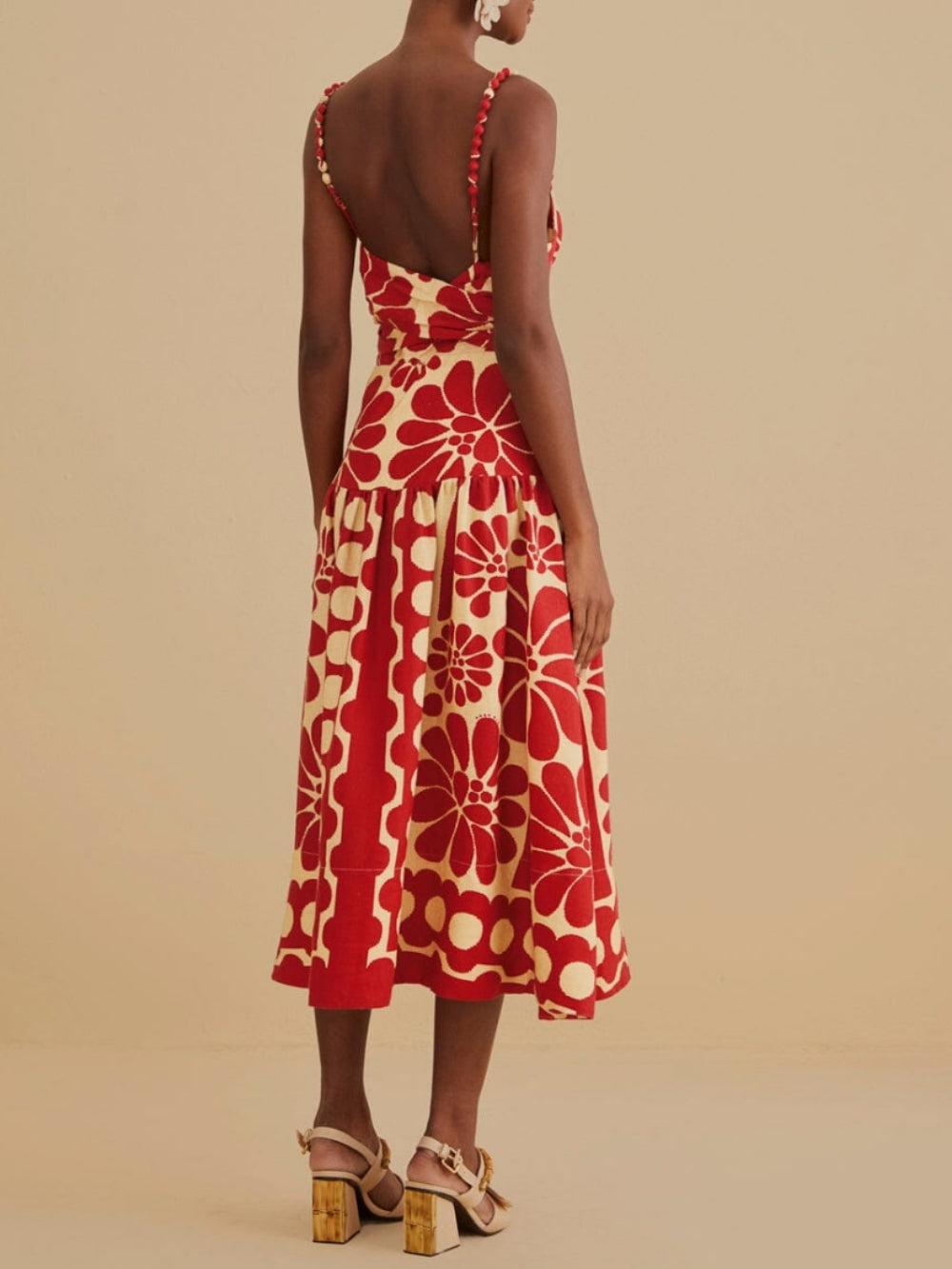 Open-Back Red Midi Dress with Sleeveless Cut