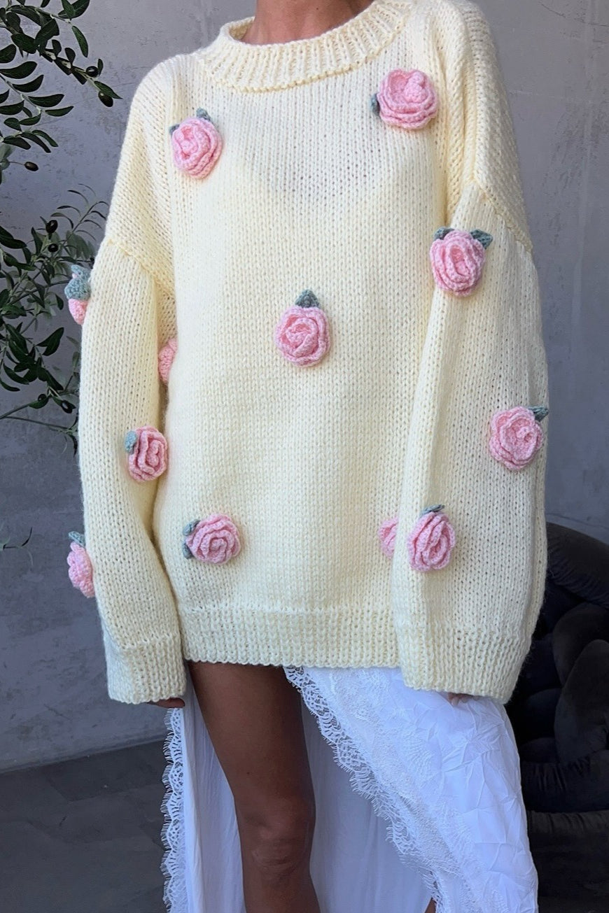Floral Knit Appliqué Sweater
