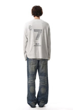 Flag-Graphic Number-Graphic T-Shirt with Washed Finish
