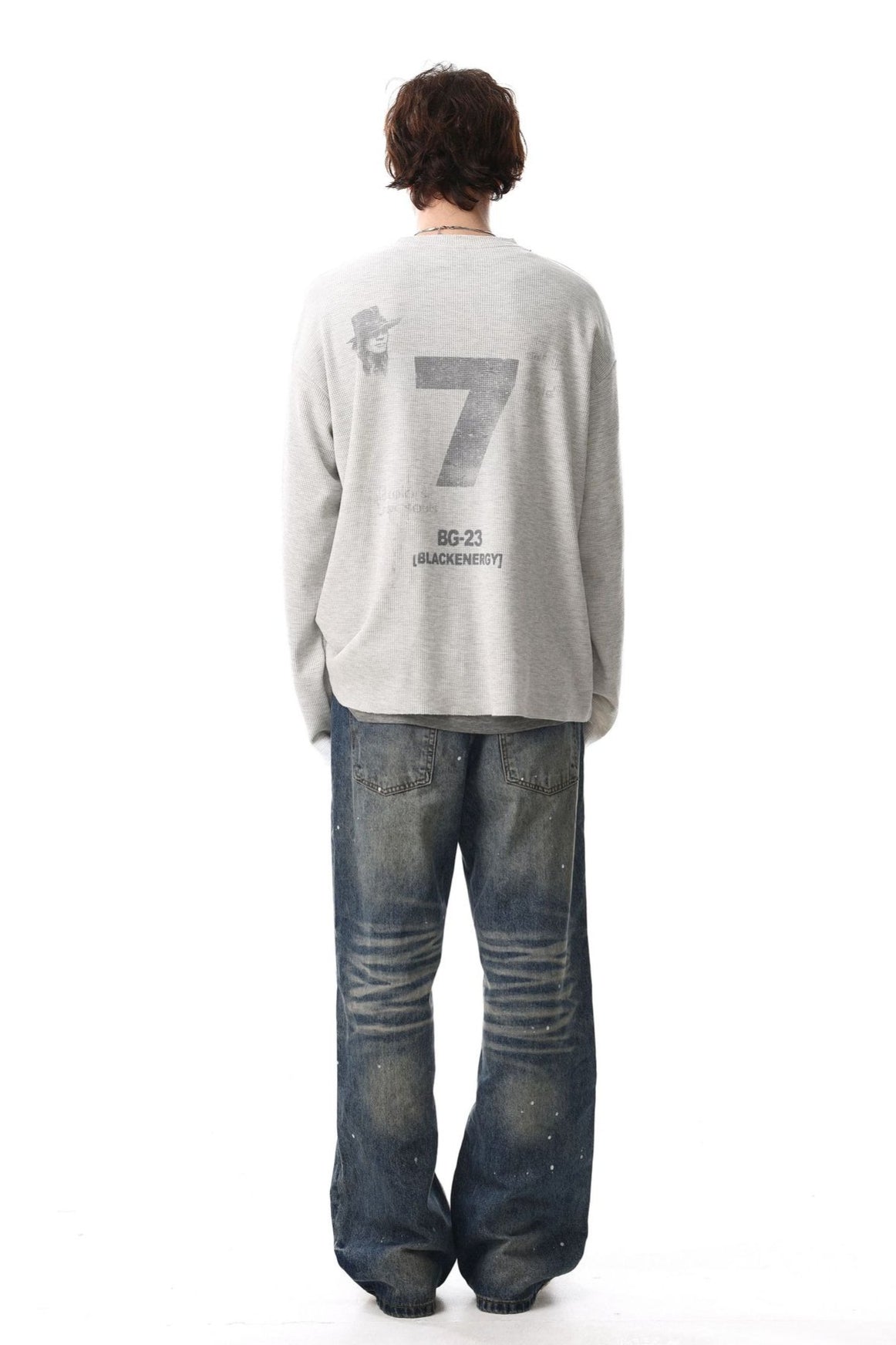 Flag-Graphic Number-Graphic T-Shirt with Washed Finish