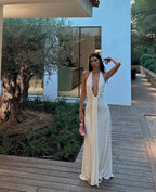 Cupro Maxi Dress with Plunging Neckline