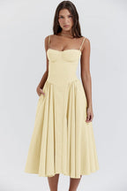 Corset-Style Midi Sundress with Sleeveless Cut