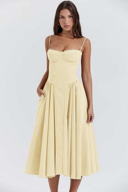 Corset-Style Midi Sundress with Sleeveless Cut