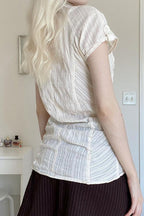 Textured Slim-Fit Blouse with Short Sleeves