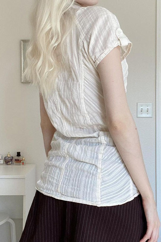 Textured Slim-Fit Blouse with Short Sleeves