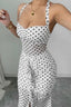 Polka-Dot Mesh Open-Back Maxi Dress