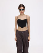 Lettuce-Edge Stretch-Blend Cropped Top with Polyester Fabric