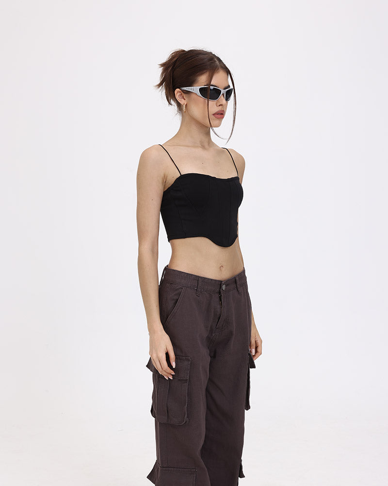 Lettuce-Edge Stretch-Blend Cropped Top with Polyester Fabric