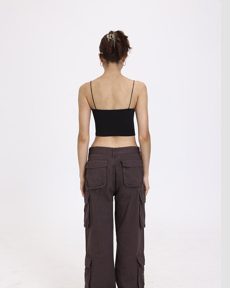 Lettuce-Edge Stretch-Blend Cropped Top with Polyester Fabric