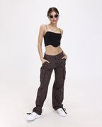 Lettuce-Edge Stretch-Blend Cropped Top with Polyester Fabric