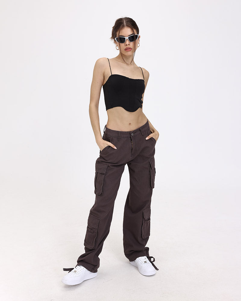 Lettuce-Edge Stretch-Blend Cropped Top with Polyester Fabric