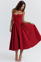 Corset-Style Midi Sundress with Sleeveless Cut