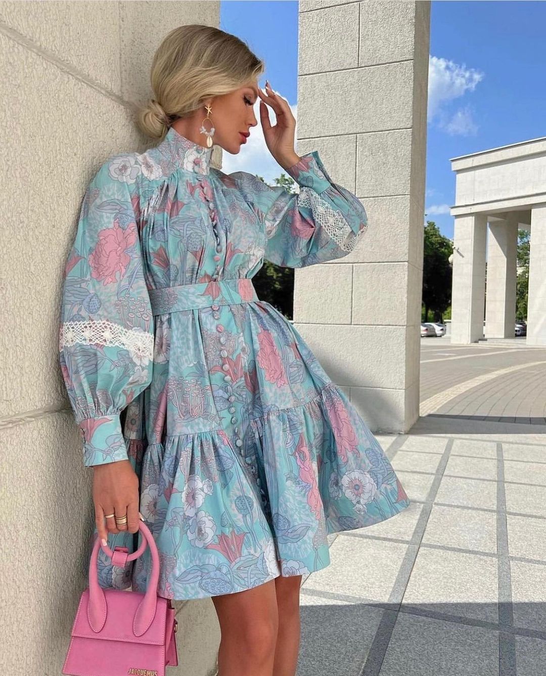 Floral A-Line Midi Dress with Panel Details