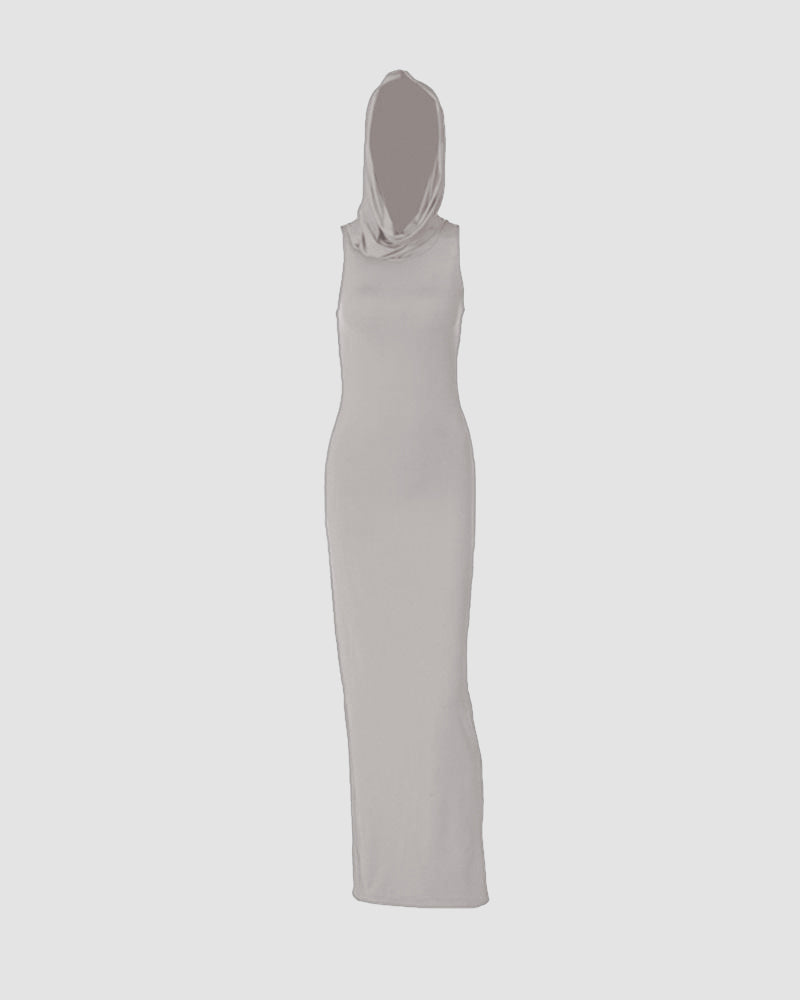 Hooded Stretch-Blend Maxi Dress with Polyester Fabric