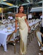 Off-Shoulder Silk Dress with Elasticated Back