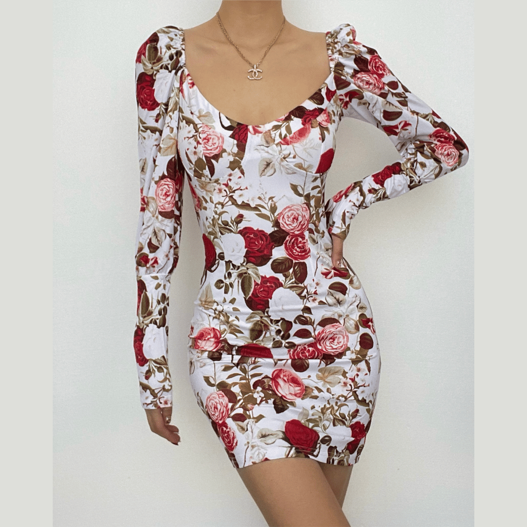 Floral Square-Neck Mini Dress