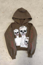 Cropped Skull-Print Hoodie with Sleeve Graphics