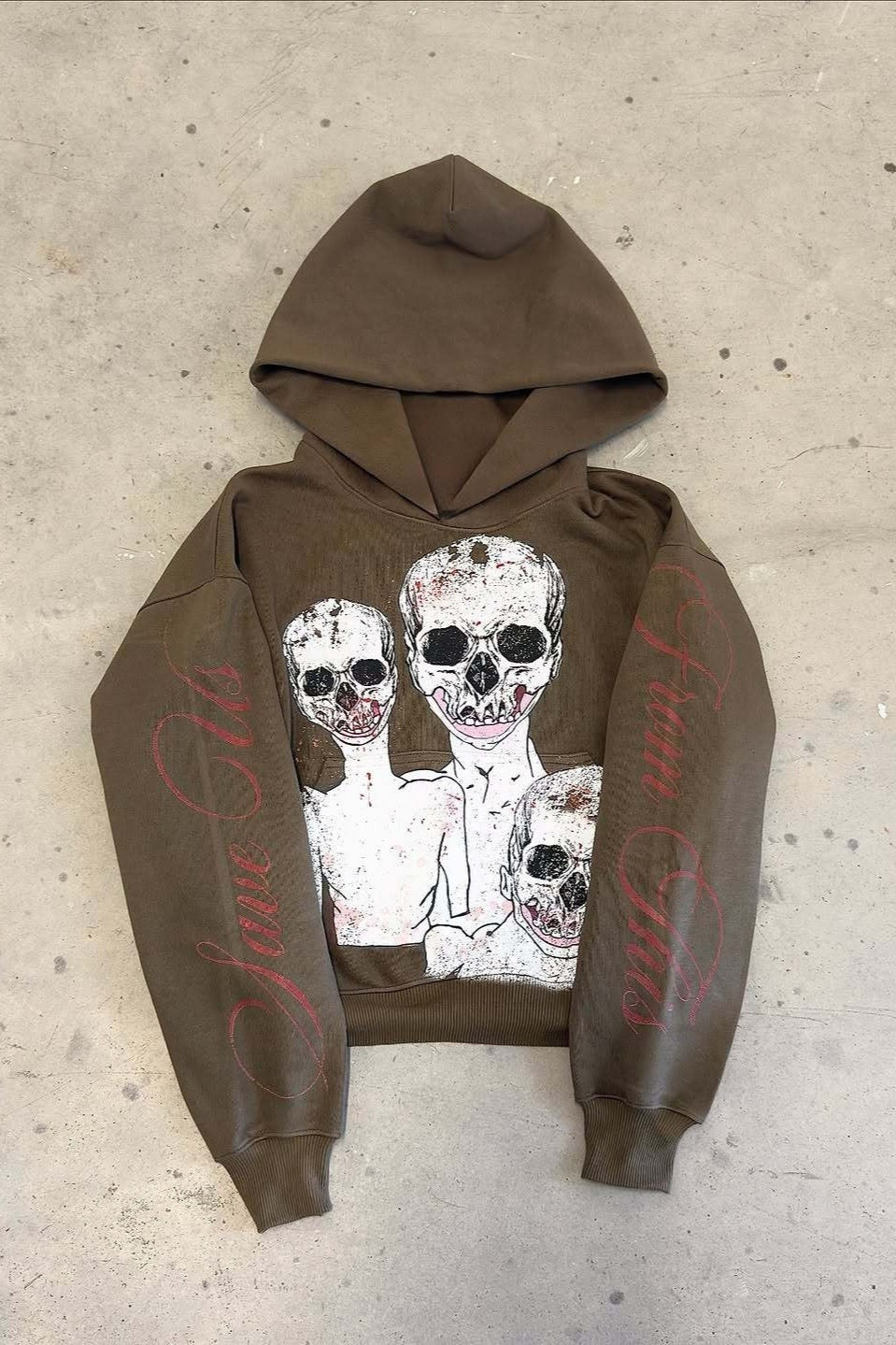 Cropped Skull-Print Hoodie with Sleeve Graphics