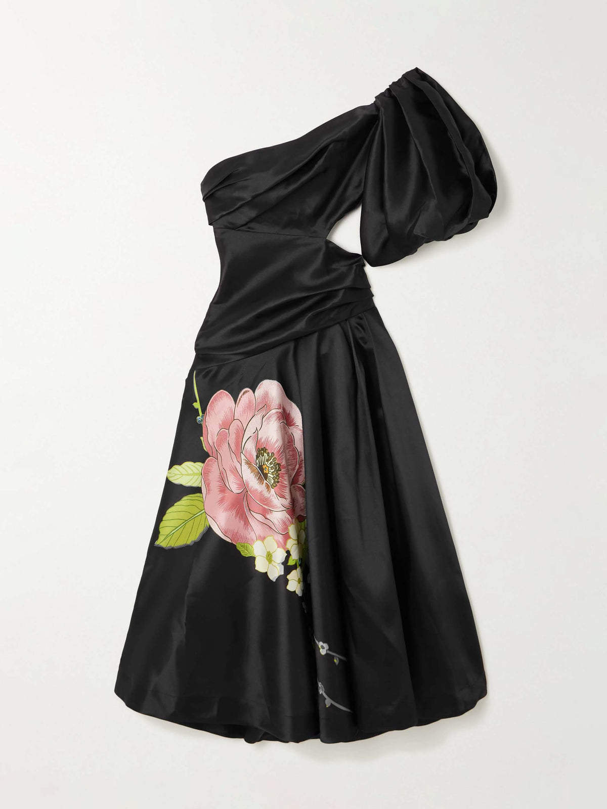 Floral Midi Dress with One-Shoulder Cut