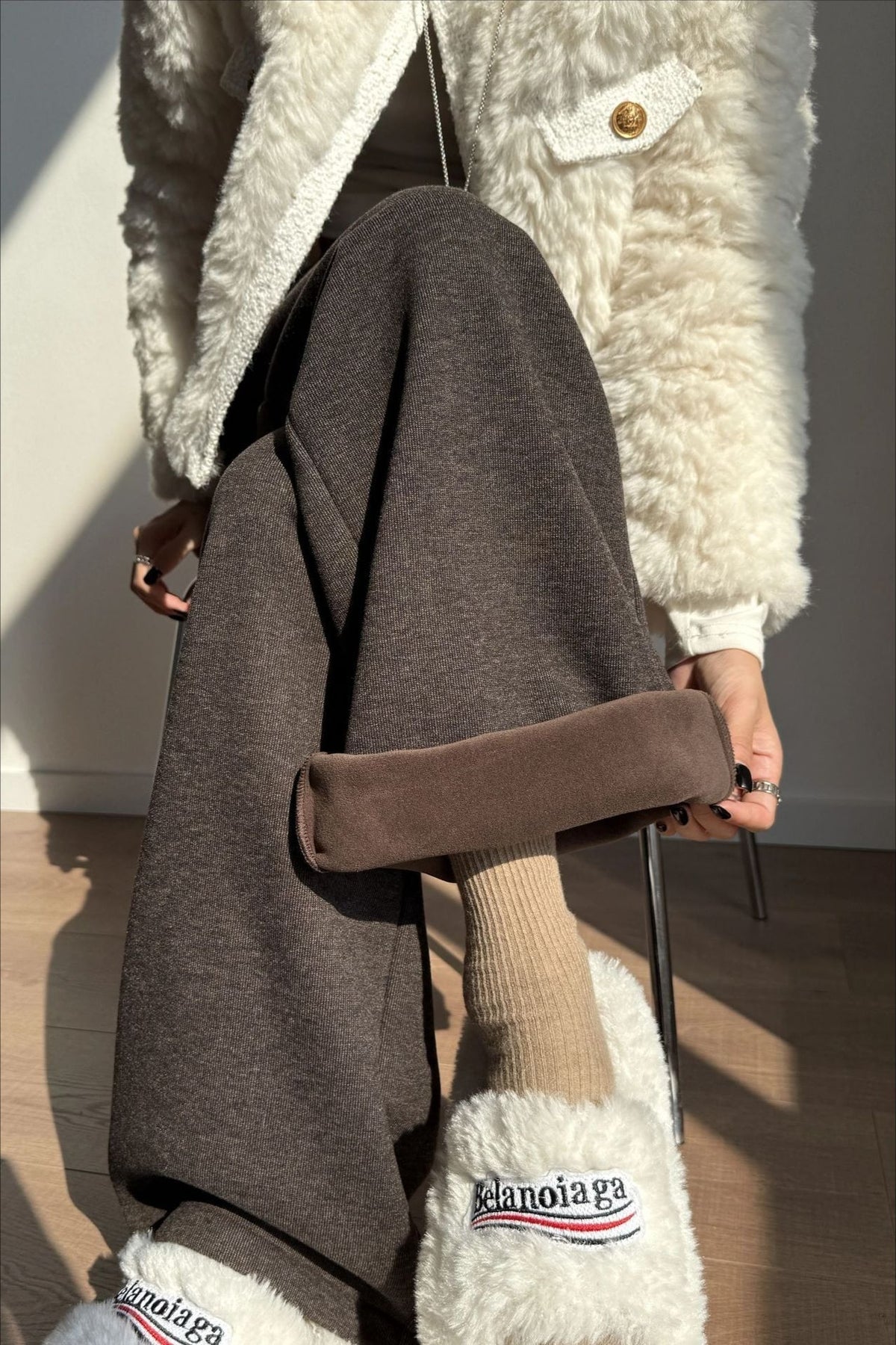 Wool-Blend Knit Pants with Fleece Lining
