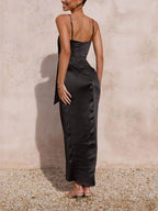 Halter Midi Dress with Strap Details
