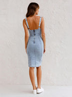 Denim Midi Dress with Strap Details