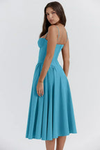 Corset-Style Midi Sundress with Sleeveless Cut