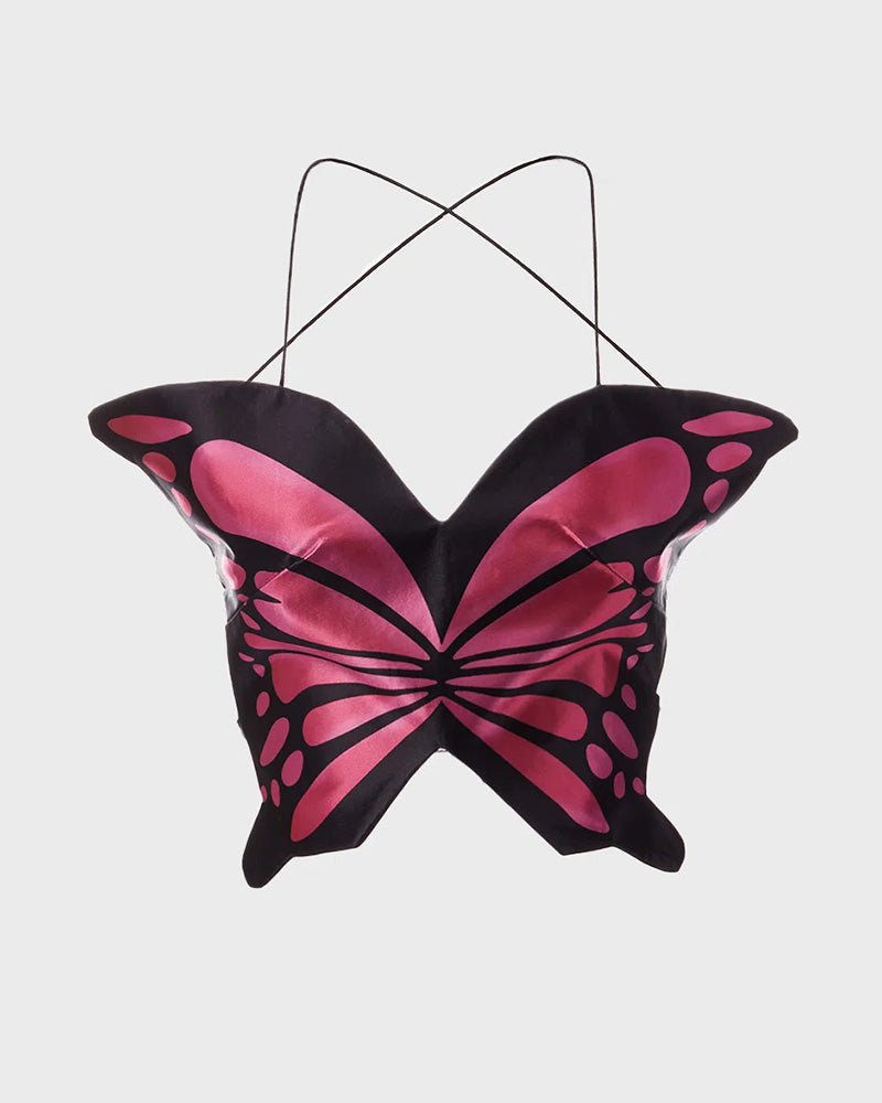 Butterfly-Detail Stretch-Blend Polyester Cropped Top