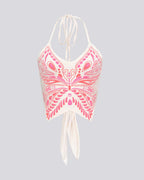 Butterfly-Detail Stretch-Blend Cropped Top with Polyester Fabric