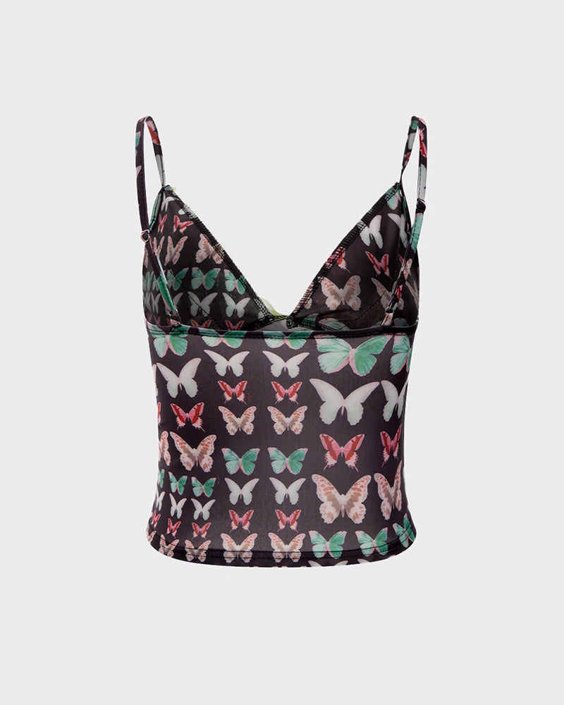 Wing-Graphic Lace Cami Top with Butterfly Details