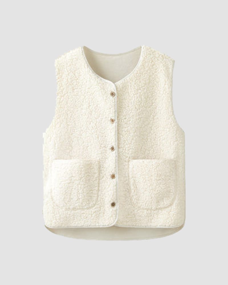 Pocket-Detail Cotton Vest with Long Sleeves
