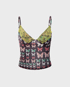Wing-Graphic Lace Cami Top with Butterfly Details
